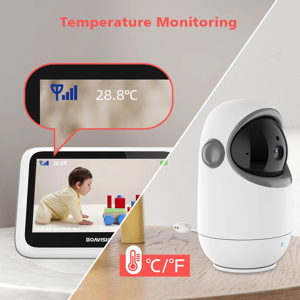 Babyphone Vidéo 4,3 Pouces Pan Tilt – Vision Nocturne, Audio Bidirectionnel 2,4G Sans Fil | VB801
