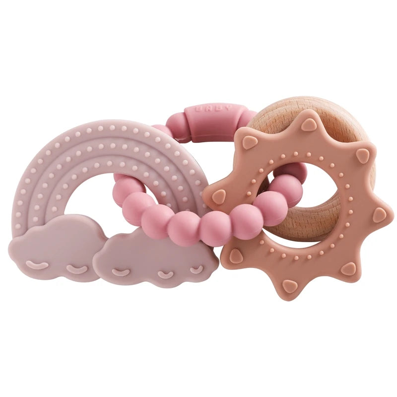 Anneau de Dentition Silicone Bébé – Jouet Sensoriel Sans BPA | 0-12 Mois