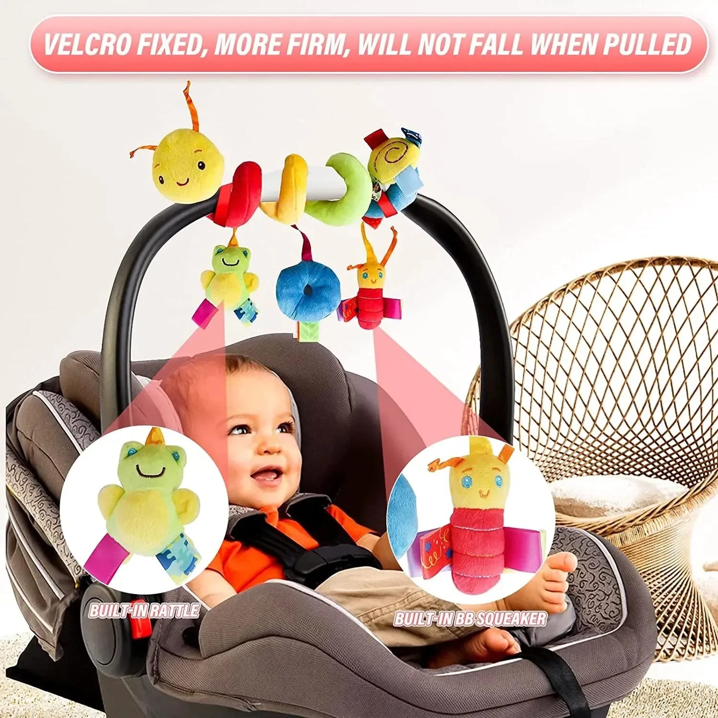 Spirale d’activité bébé poussette — Hochet Tissu Suspendu Lit Siège Auto | Cadeau Naissance Fille Garçon