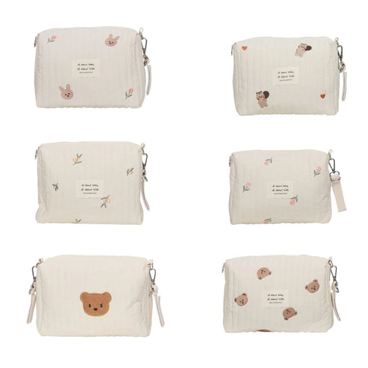 Organisateur de Sac à Langer pour Poussette – Motif Ours Brodé – Léger et Multifonction en Coton