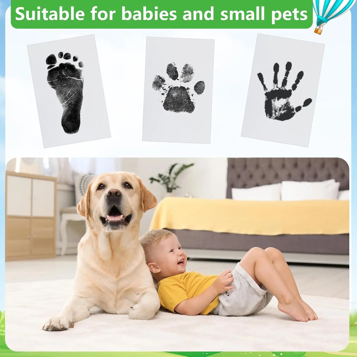 Tampon Empreintes Bébé 0-10 Mois & Chien – Inkless Sans Contact | Souvenir Naissance & Pattes Animal