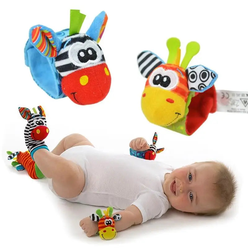 Jouets d’éveil bébé – 2PCS Hochet Poignet + Chaussettes Viseur de Pied (0–12 mois)