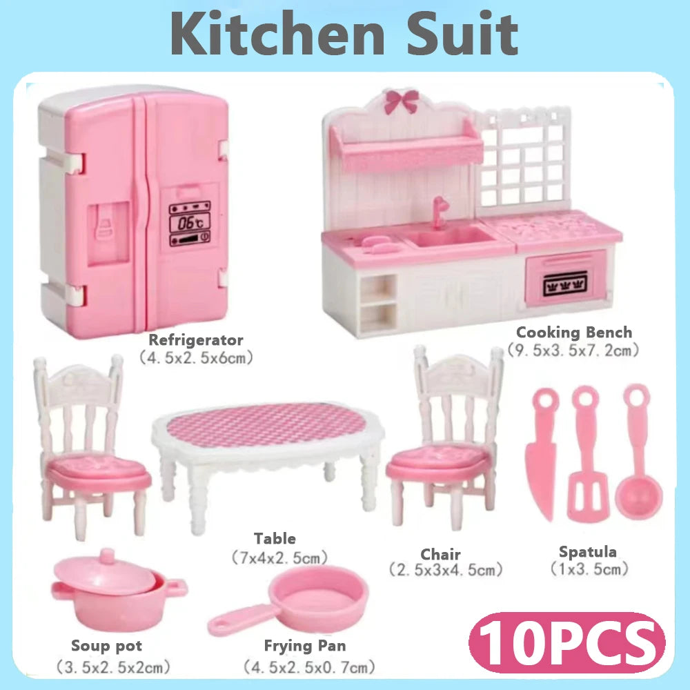 Mobilier Miniature 1:12 Maison de Poupée – Cuisine, Lit Superposé, Bus Rose & Accessoires Fille