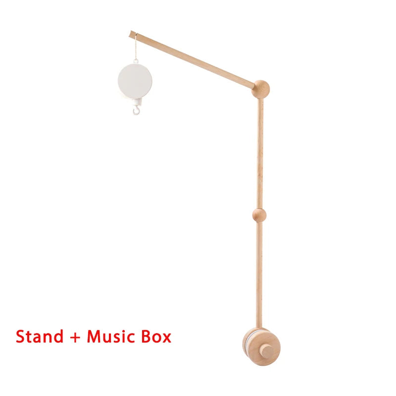 Mobile Lit Bébé Musical et Lumineux – Bois Naturel, Hochet Feutre Doux & Boîte à Musique Nouveau-Né