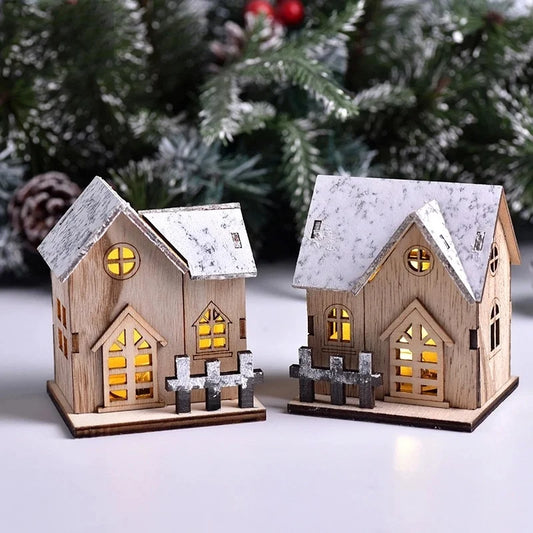 Maison Bois Lumineuse Noël LED – Village de Noël Miniature & Décoration Chalet Lumineux