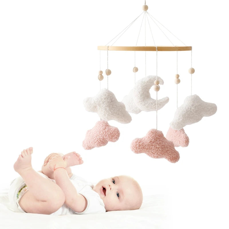 Mobile Lit Bébé Musical et Lumineux – Bois Naturel, Hochet Feutre Doux & Boîte à Musique Nouveau-Né