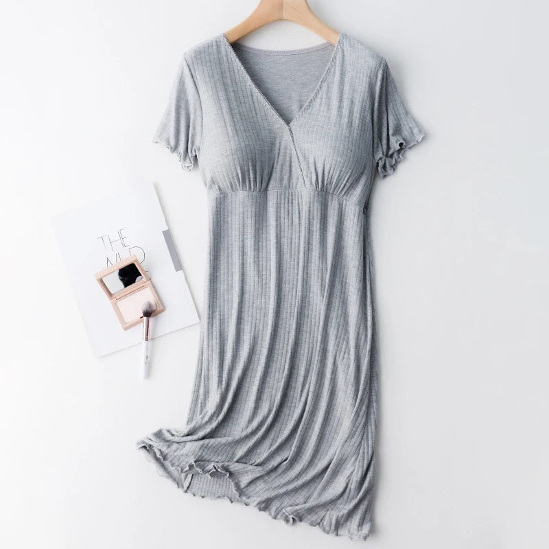 Chemise de Nuit Maternité Allaitement — Modal Doux, Pyjama Grossesse Ample Femme