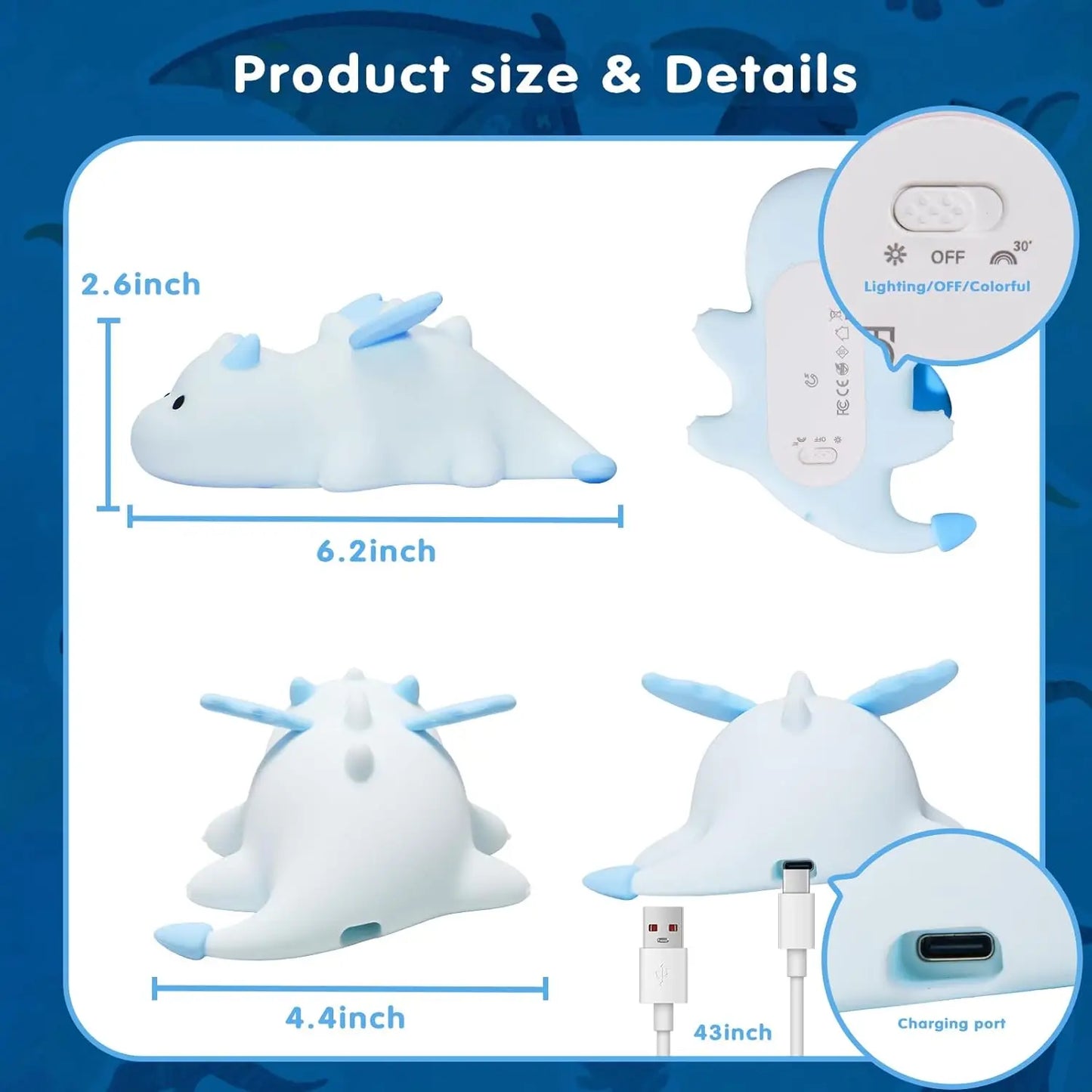Veilleuse dragon & pingouin silicone — LED Tactile Rechargeable Dimmable | 5 Modèles | Chambre Bébé