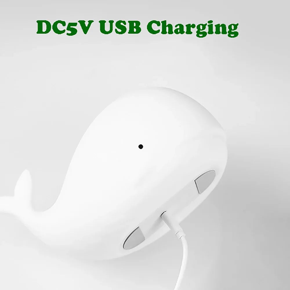 Veilleuse baleine bébé silicone — LED 7 Couleurs Tactile Rechargeable USB Minuterie 3h | Chambre Bébé & Enfant