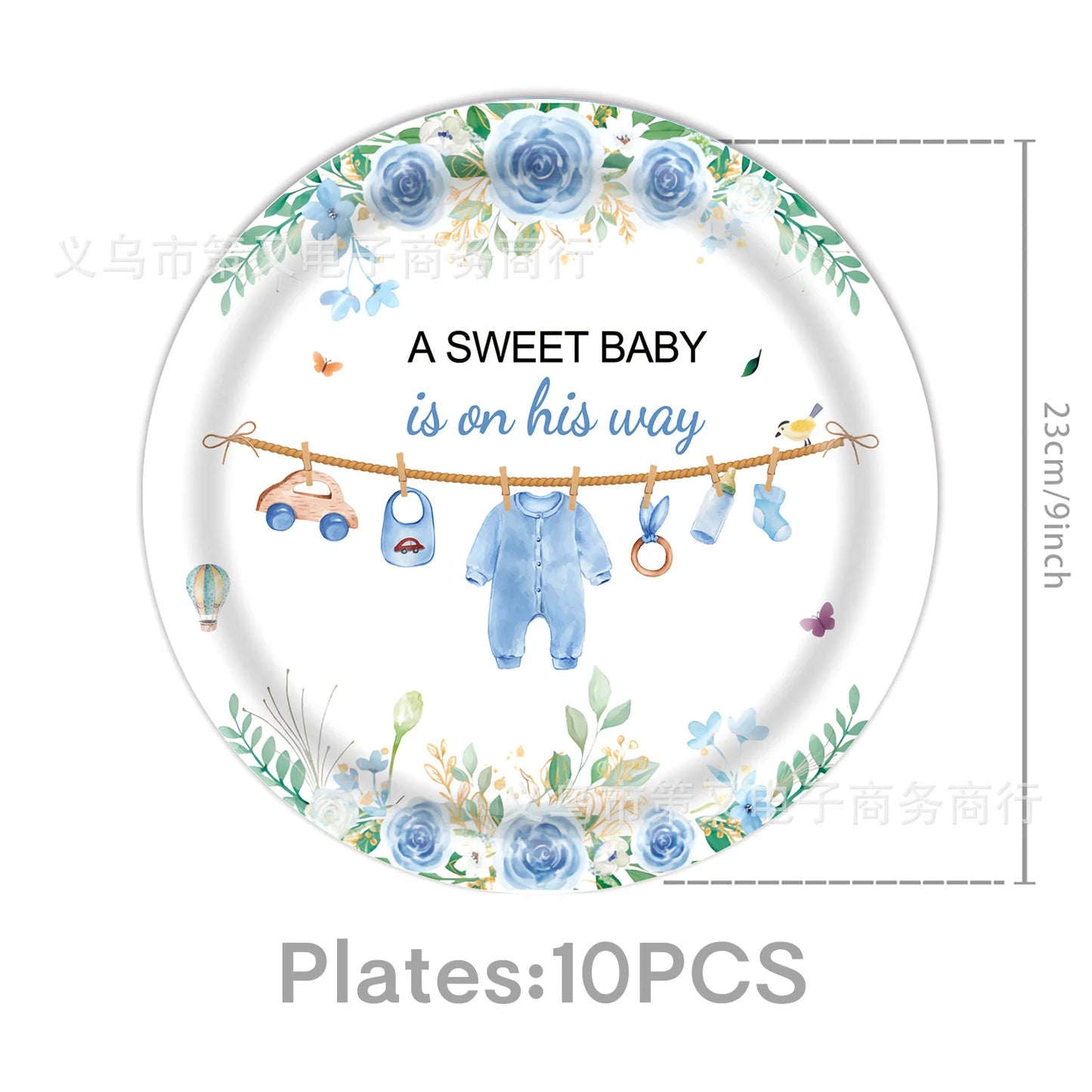 Kit Décoration Baby Shower Garçon Bleu – Bannière, Ballons, Guirlande & Cake Topper