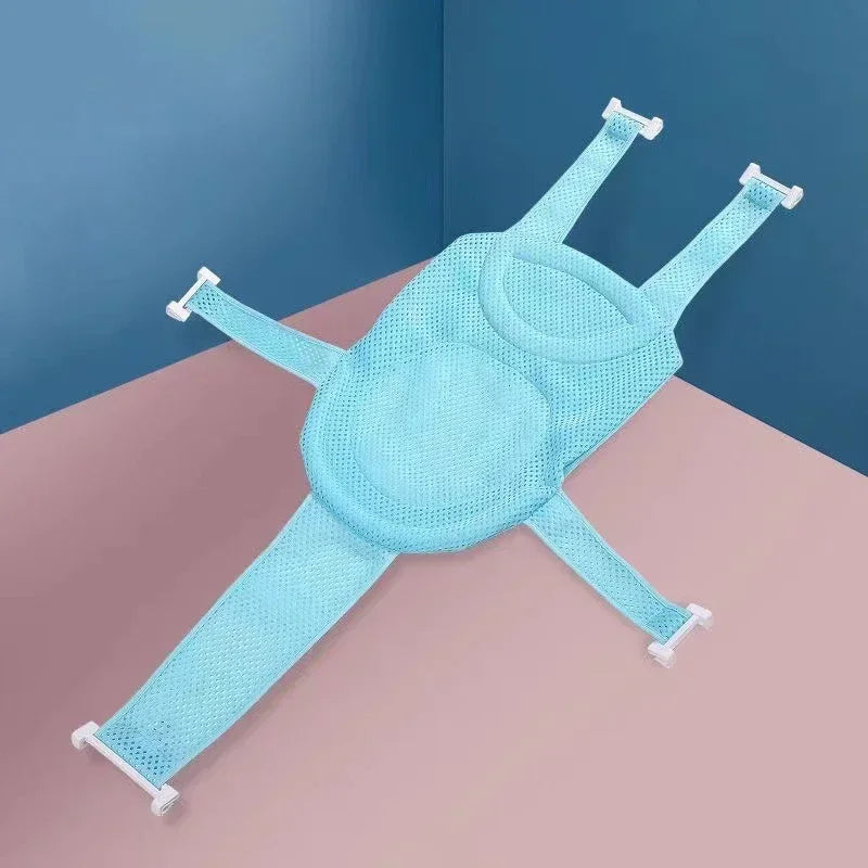 Filet de Bain Bébé avec Coussin Oreiller – Siège Antidérapant Ajustable Nouveau-Né | Rose, Bleu & Étoile