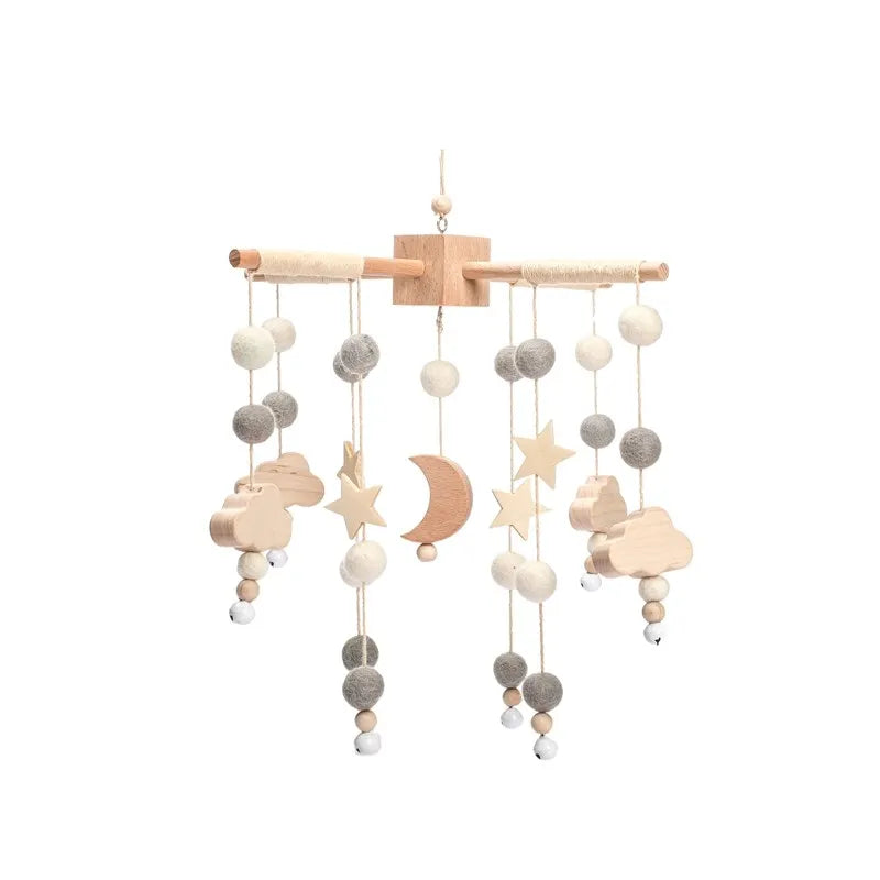 Mobile Hochet Bois & Crochet Bébé – Cloche Lit Étoiles & Pendentifs | Support Nuage | 27 Modèles