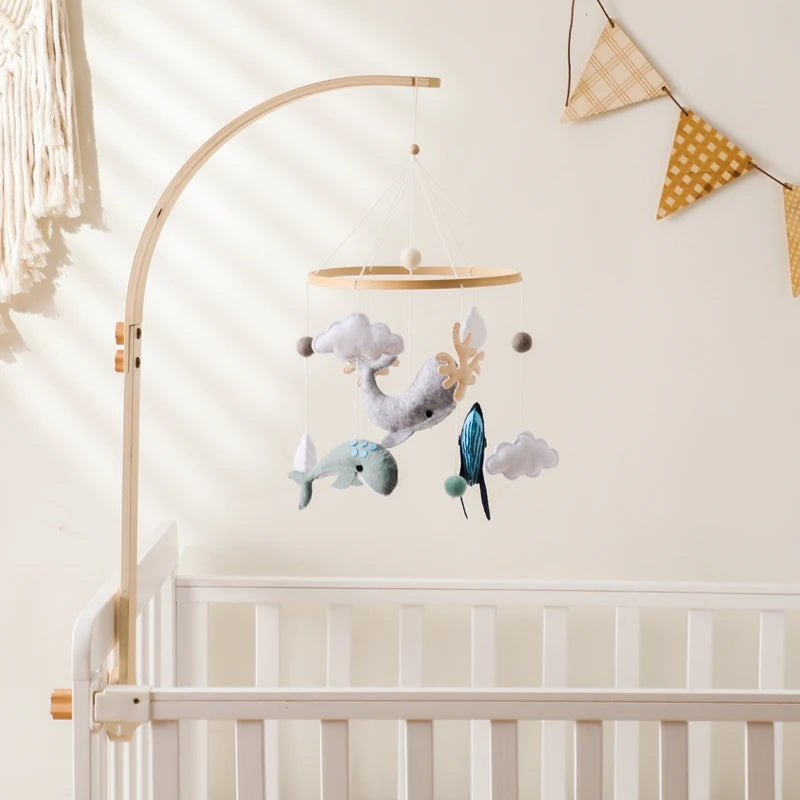 Mobile Hochet Bois & Crochet Bébé – Cloche Lit Étoiles & Pendentifs | Support Nuage | 27 Modèles