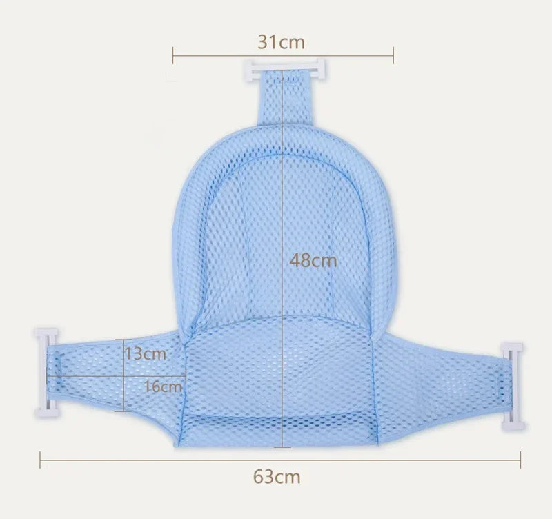 Filet de Bain Bébé avec Coussin Oreiller – Siège Antidérapant Ajustable Nouveau-Né | Rose, Bleu & Étoile