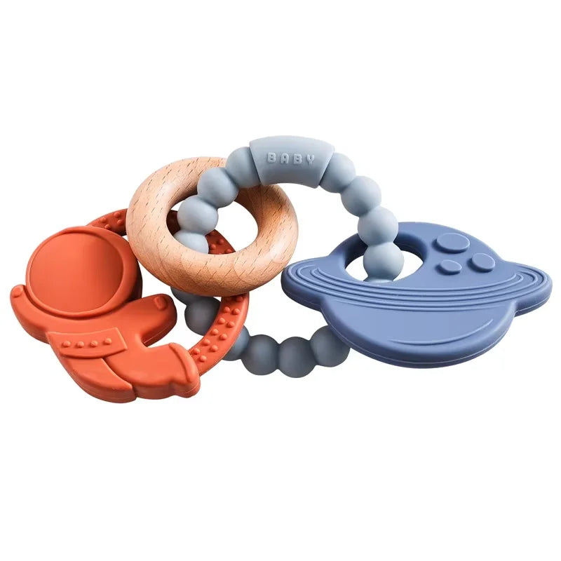 Anneau de Dentition Silicone Bébé – Jouet Sensoriel Sans BPA | 0-12 Mois