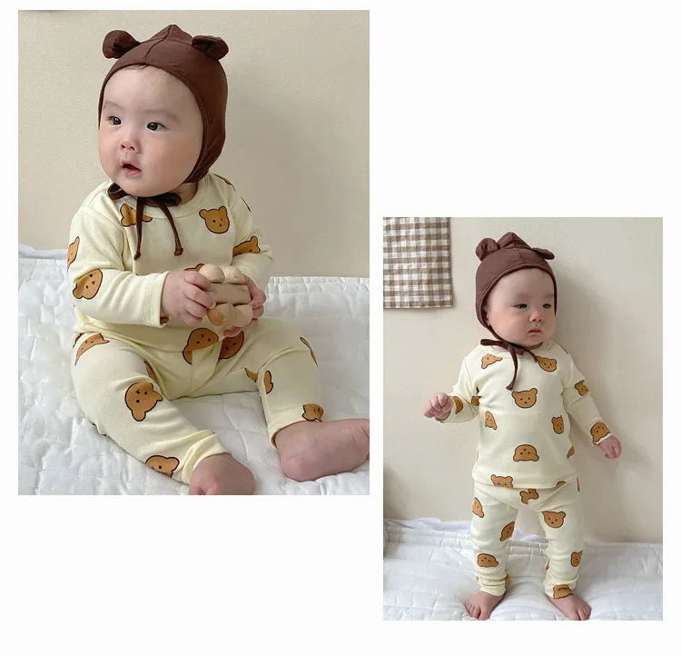 Pyjama Bébé 2 Pièces Coton — Haut Manches Longues & Pantalon, Unisexe Automne Hiver 3M-3 Ans