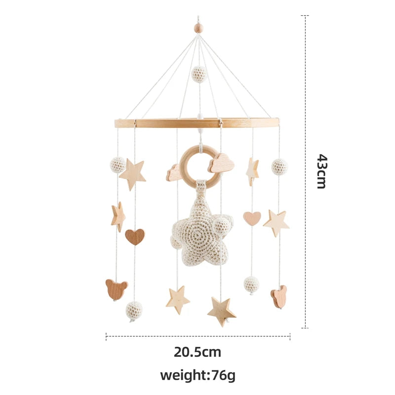 Mobile Hochet Bois & Crochet Bébé – Cloche Lit Étoiles & Pendentifs | Support Nuage | 27 Modèles