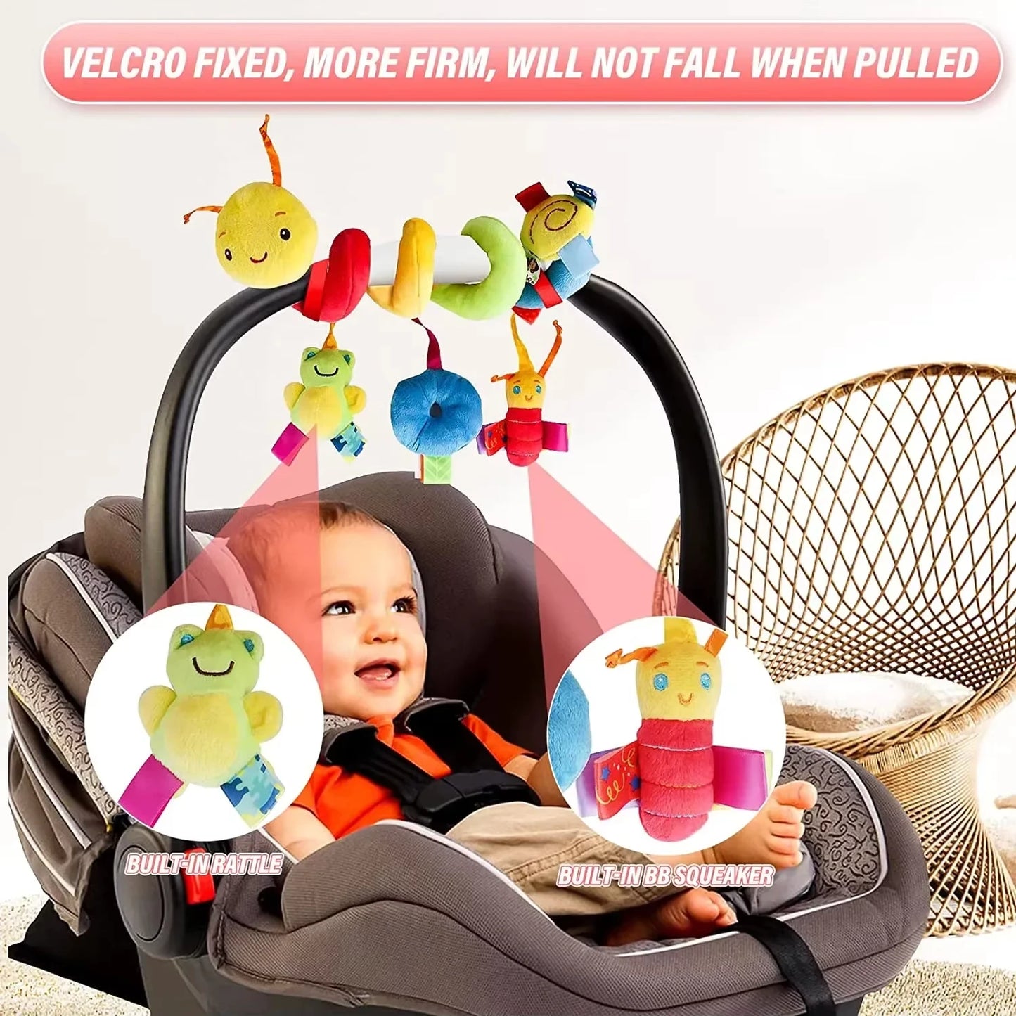 Spirale d’activité bébé poussette — Hochet Tissu Suspendu Lit Siège Auto | Cadeau Naissance Fille Garçon