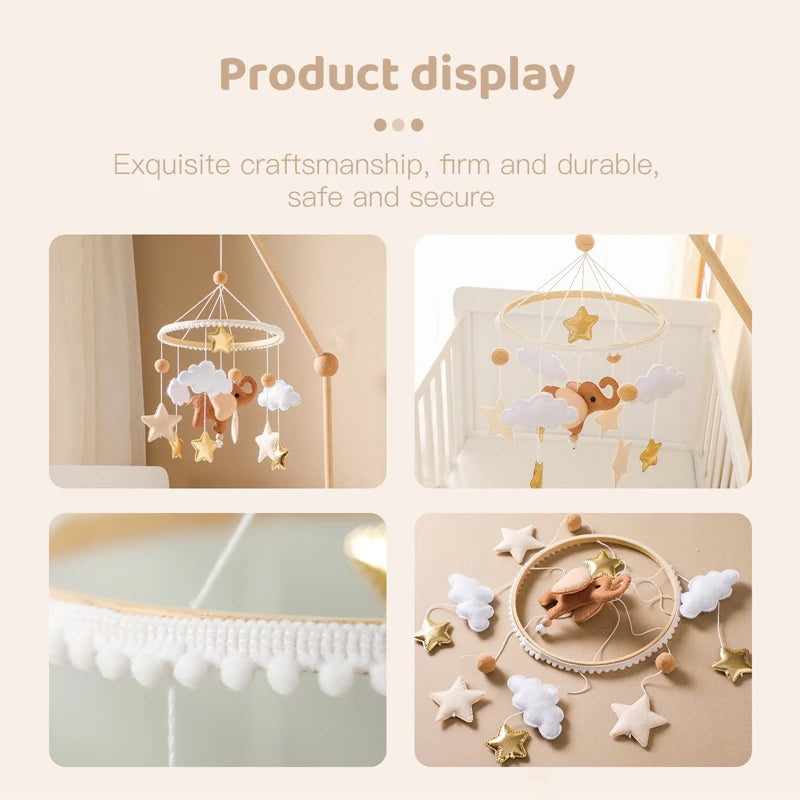Mobile Musical Bébé Bois Feutre Premium — Cloche Lit Animaux & Boîte à Musique | 3 Modèles