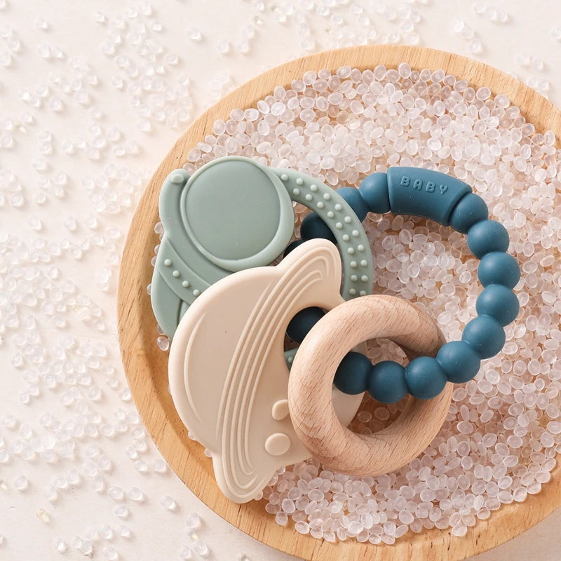 Anneau de Dentition Silicone Bébé – Jouet Sensoriel Sans BPA | 0-12 Mois