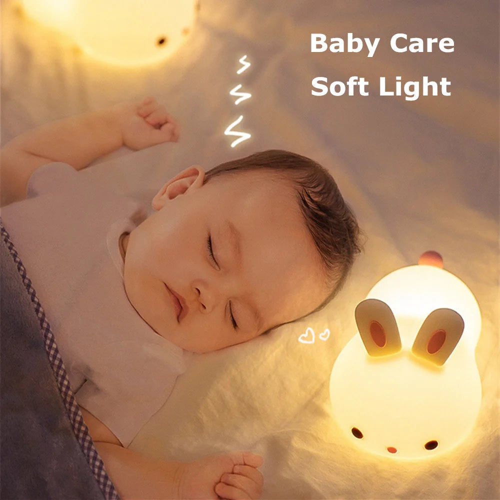 Veilleuse lapin bébé RGB — Silicone Tactile 16 Couleurs Rechargeable USB | Chambre Bébé & Enfant