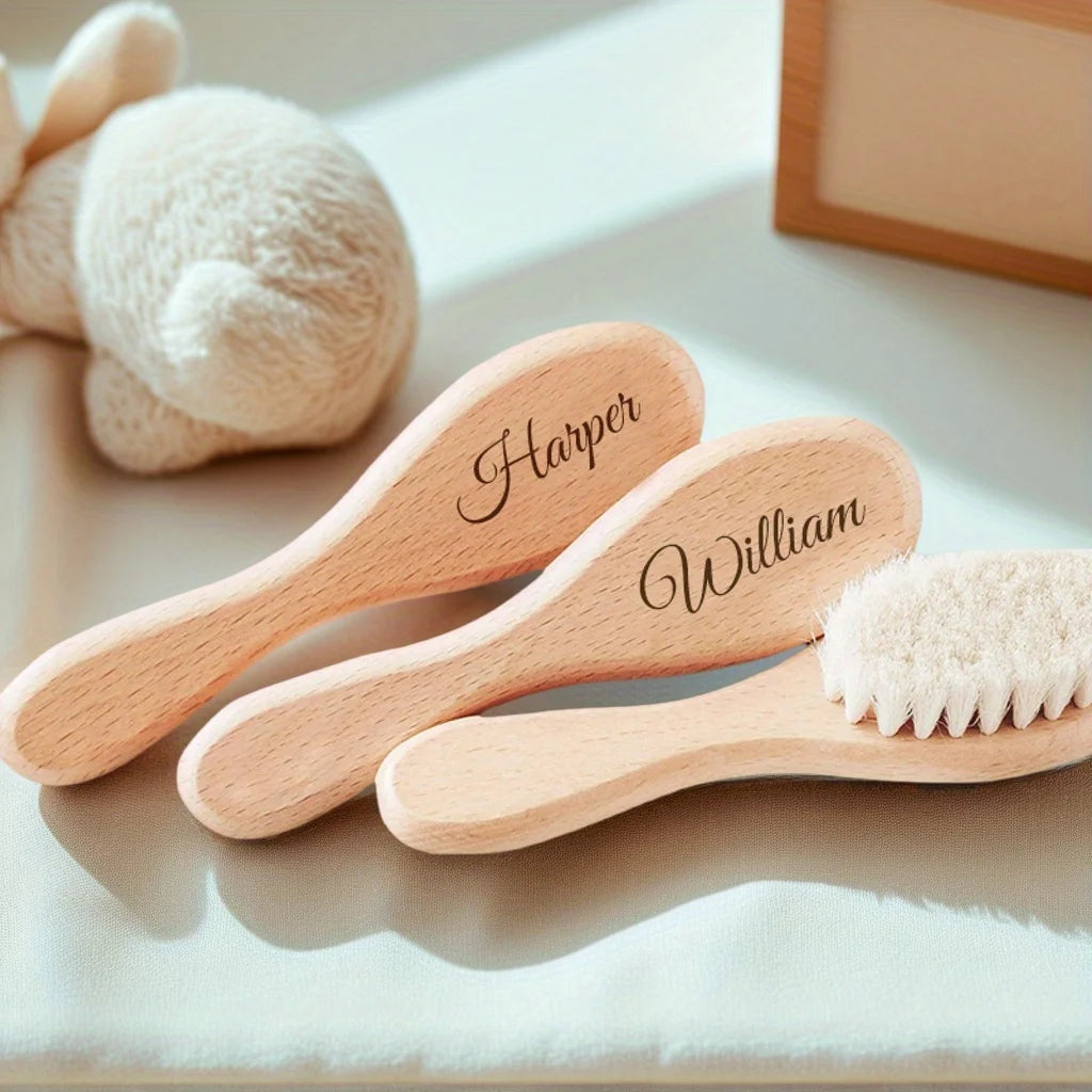 Brosse à Cheveux Bébé Personnalisée Prénom Gravé en Bois – Cadeau Naissance & Baby Shower Original