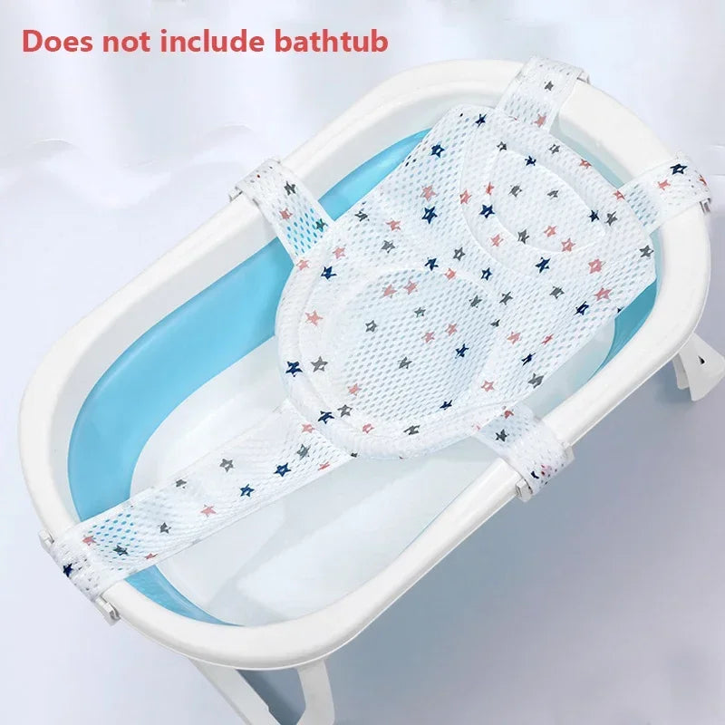 Filet de Bain Bébé avec Coussin Oreiller – Siège Antidérapant Ajustable Nouveau-Né | Rose, Bleu & Étoile