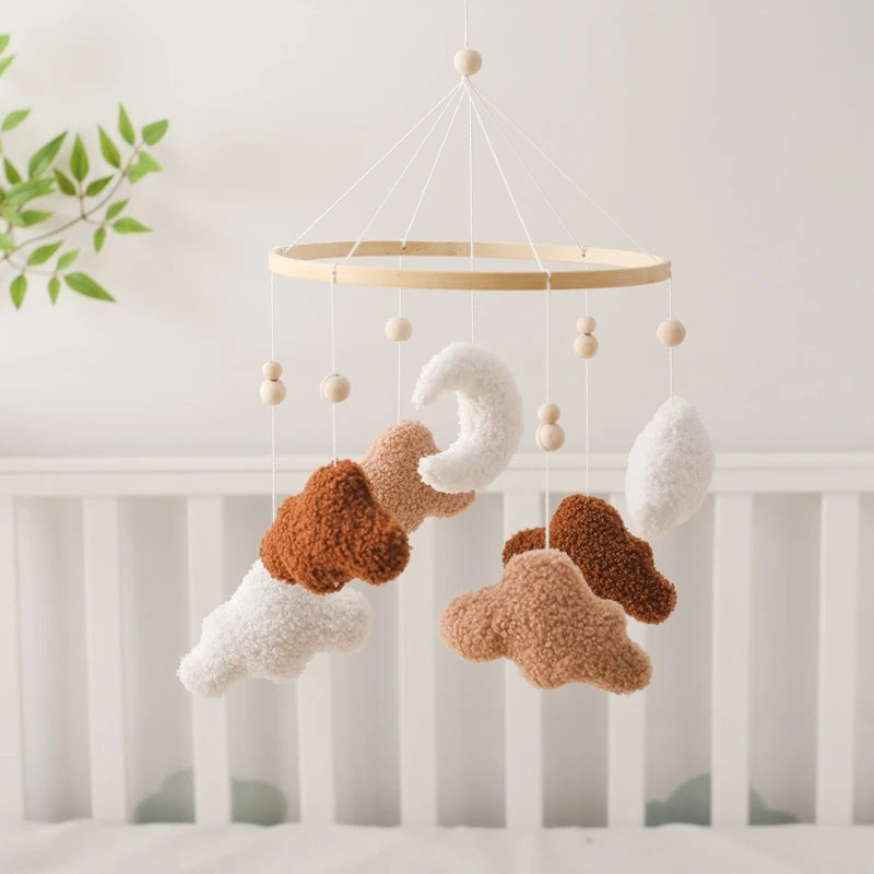 Mobile Hochet Bois & Crochet Bébé – Cloche Lit Étoiles & Pendentifs | Support Nuage | 27 Modèles