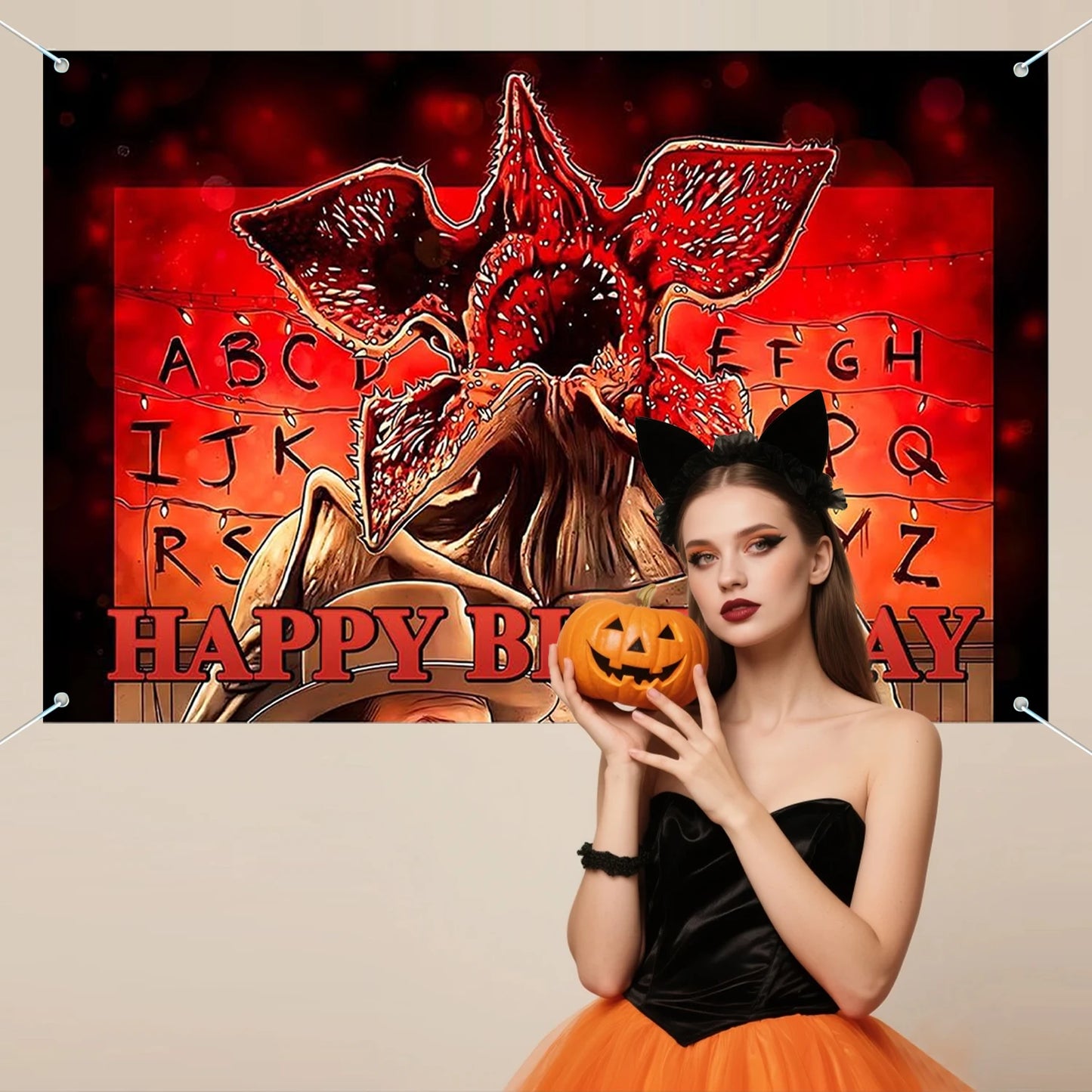 Bannière Décoration Anniversaire Stranger Things – Backdrop Upside Down Thème Horreur Forêt