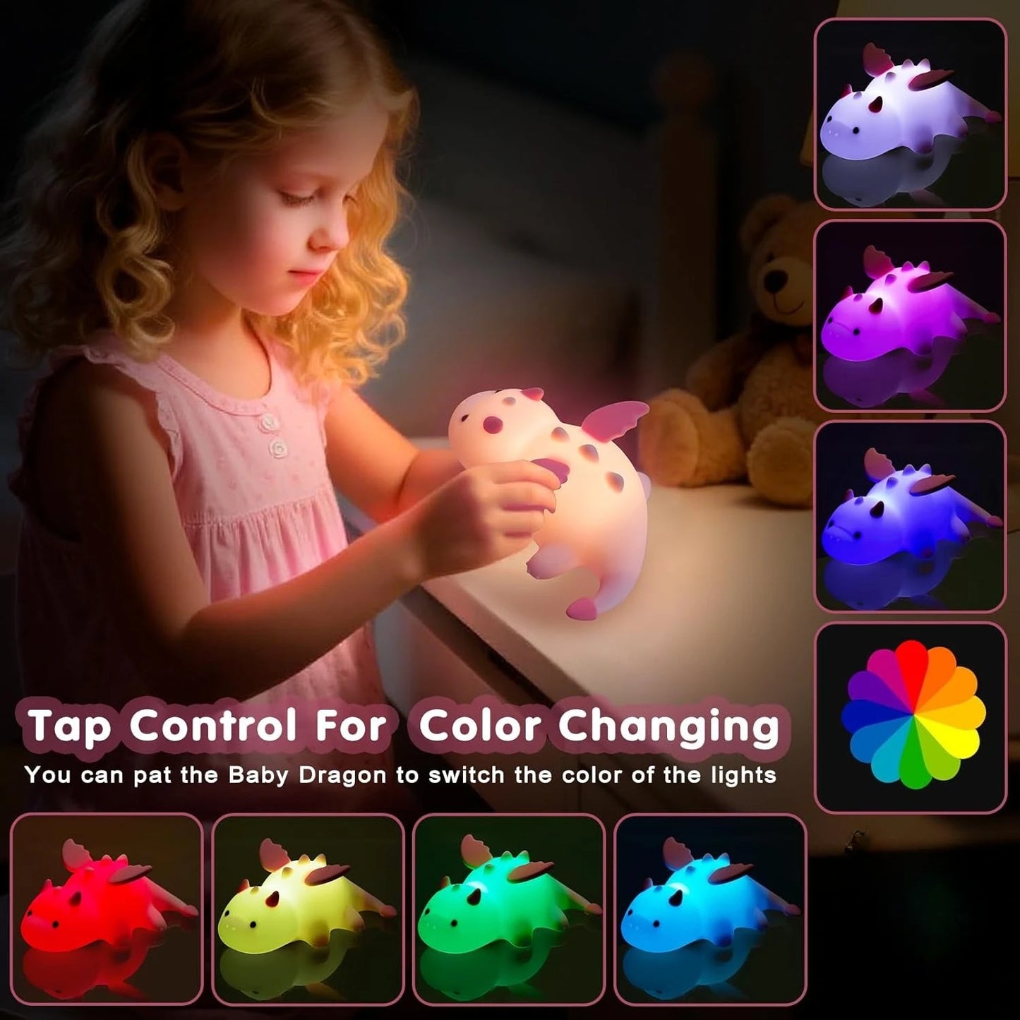 Veilleuse dragon & pingouin silicone — LED Tactile Rechargeable Dimmable | 5 Modèles | Chambre Bébé