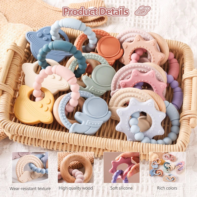 Anneau de Dentition Silicone Bébé – Jouet Sensoriel Sans BPA | 0-12 Mois