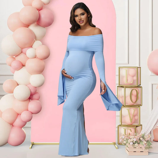 Robe Maternité Séance Photo — Épaules Dénudées, Manches Longues, Bodycon Grossesse