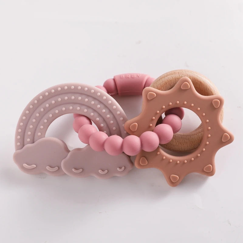 Anneau de Dentition Silicone Bébé – Jouet Sensoriel Sans BPA | 0-12 Mois