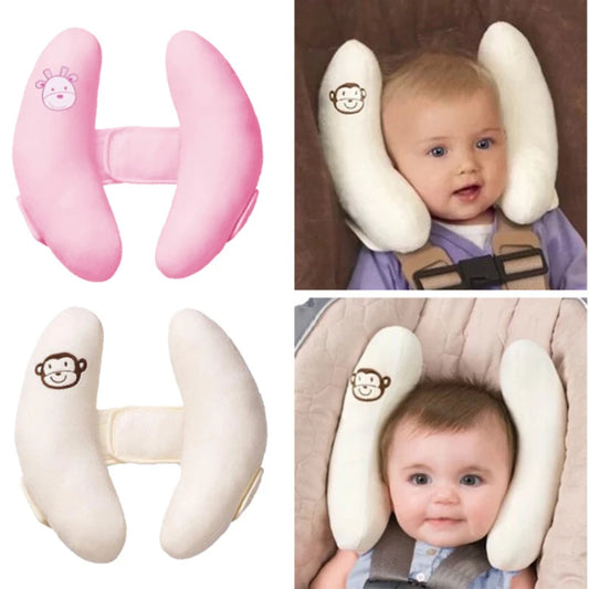 Appui-Tête Poussette Banane Motif Fleur – Cale Tête Coussin Support Cou Bébé | Blanc & Rose Siège Auto