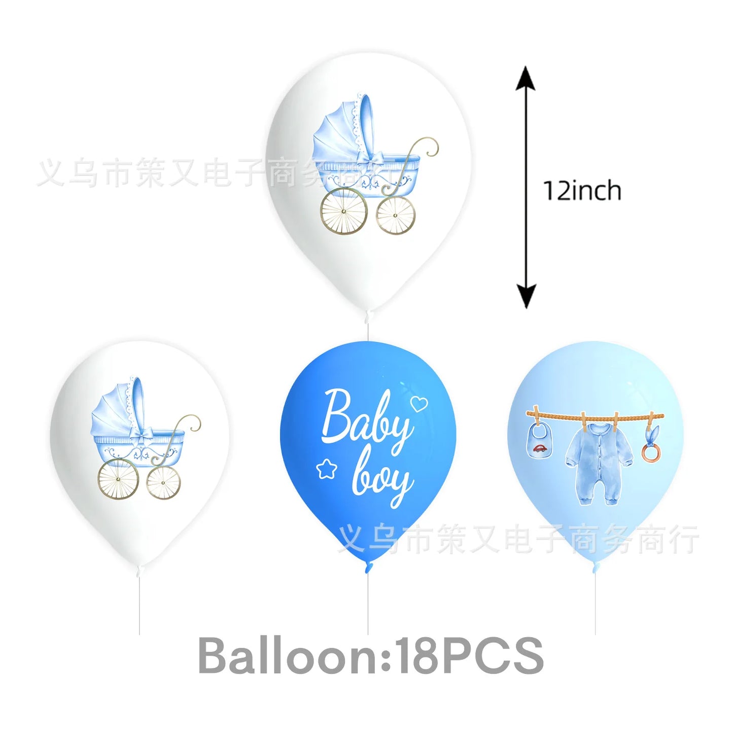 Kit Décoration Baby Shower Garçon Bleu – Bannière, Ballons, Guirlande & Cake Topper