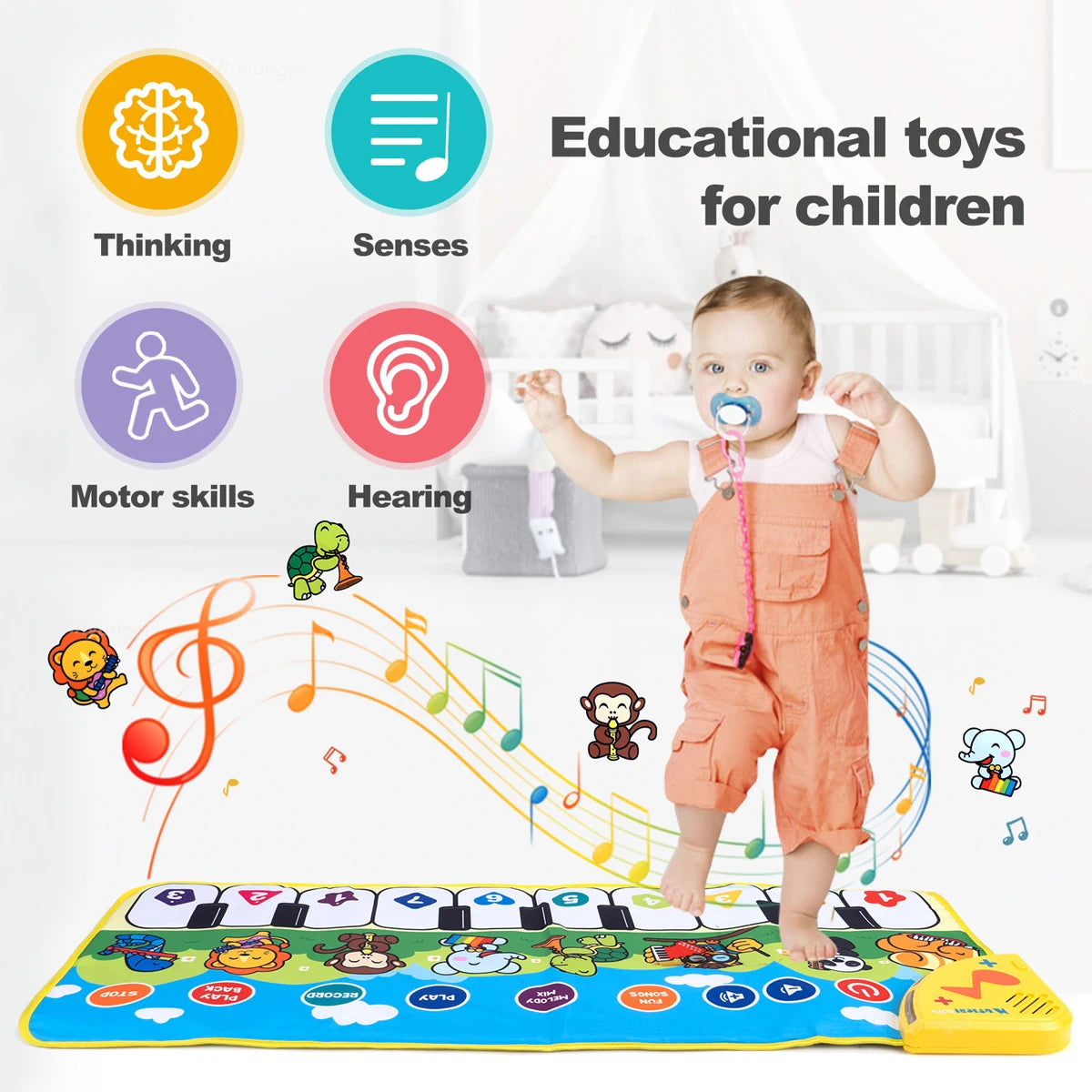 Tapis Piano Musical Enfant avec Chansons Démo 80x30cm – Clavier Danse & Apprentissage | Fille & Garçon