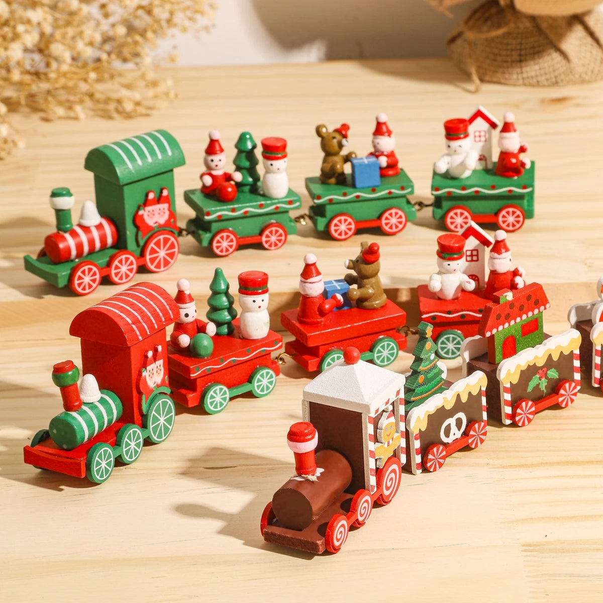 Train de Noël Miniature Bois – Décoration Sapin & Table Fêtes 2025, Cadeau Enfant Nouvel An 2026
