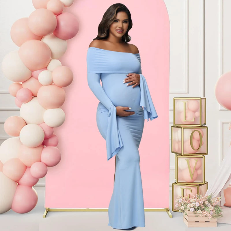 Robe Maternité Séance Photo — Épaules Dénudées, Manches Longues, Bodycon Grossesse