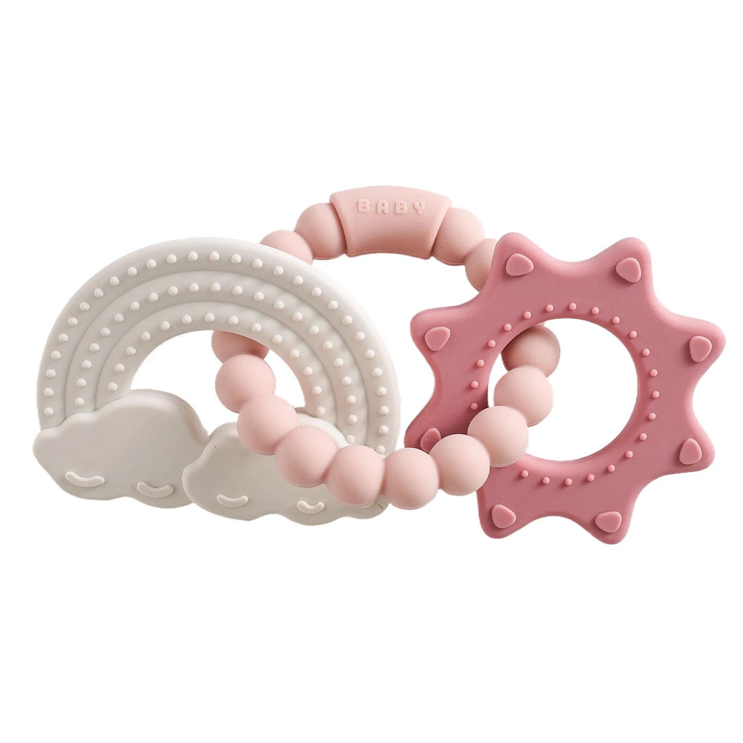 Anneau de Dentition Silicone Bébé – Jouet Sensoriel Sans BPA | 0-12 Mois