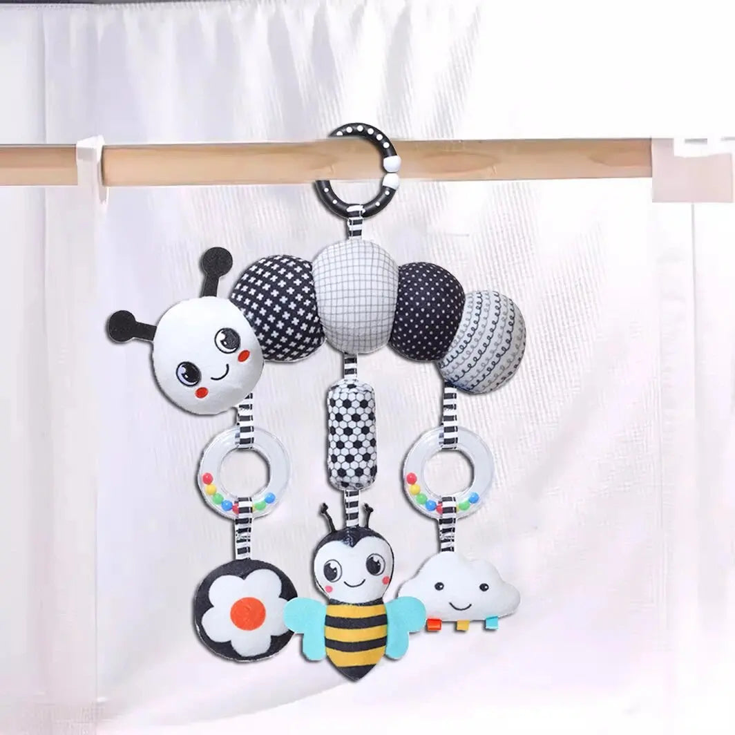 Hochet Suspendu Bébé Peluche Animal Noir & Blanc – Poussette Siège Auto Lit Éveil Nouveau-Né 0-36 Mois