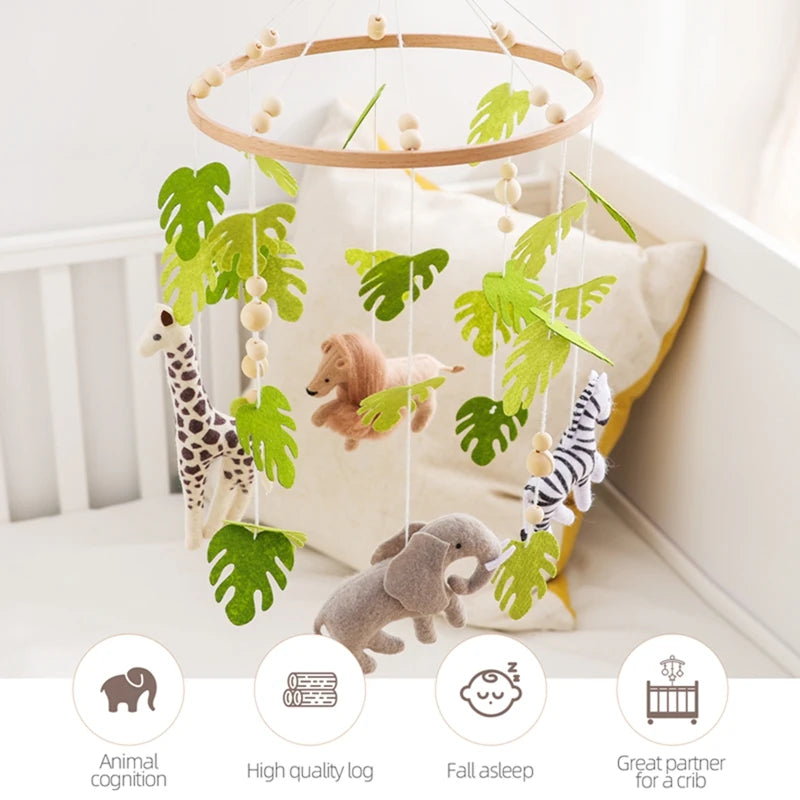 Mobile Hochet Bois & Feutre Forêt Bébé — Cloche Lit Animaux Cartoon & Support | 14 Modèles 0-12 Mois