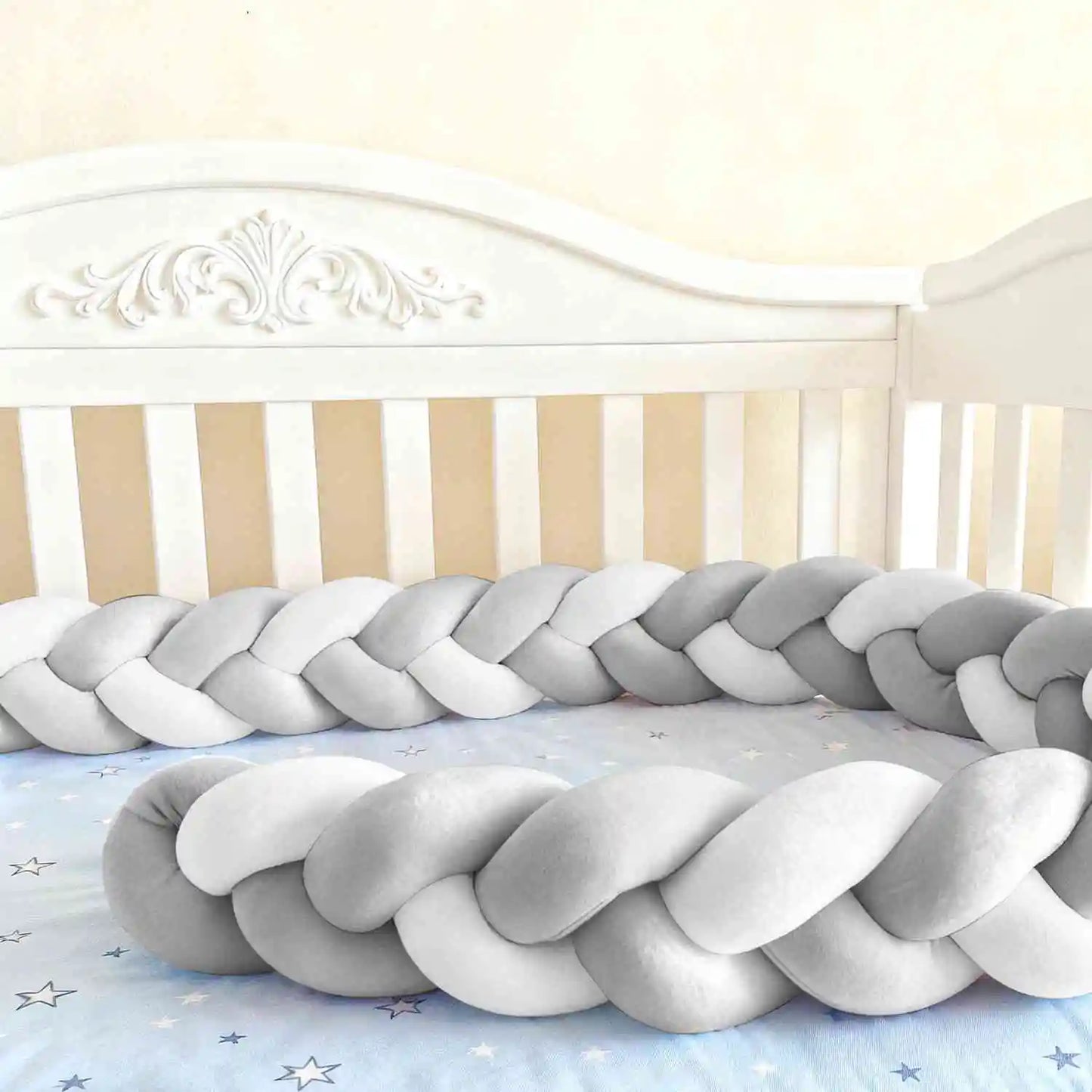 Tour de Lit Bébé Tressé Nœuds Spandex Doux – Pare-Chocs Berceau Unisexe 1M 2M 3M 4M
