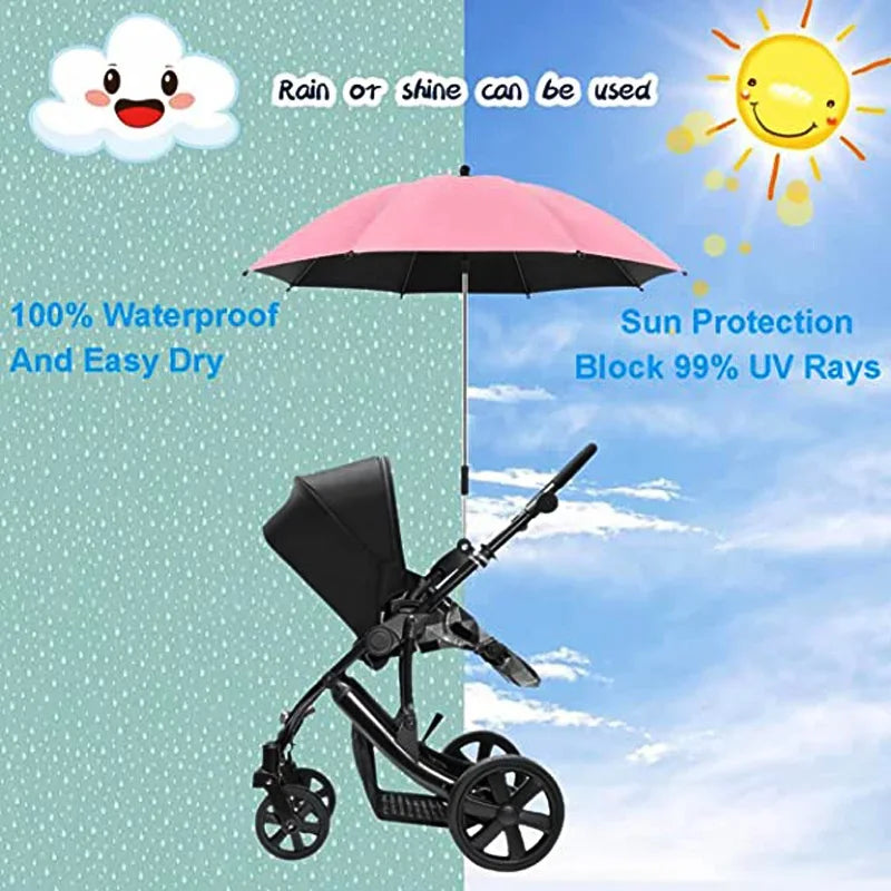Ombrelle poussette universelle — Parapluie Pince Réglable Anti-UV & Pluie UPF50+ | Toutes Marques