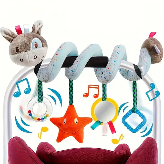 Jouet Spirale Peluche Bébé – Mobile Suspendu Éveil Poussette, Siège Auto & Lit | Motif Âne Adorable