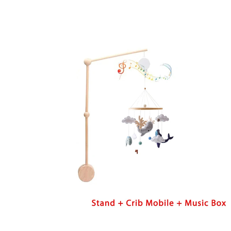 Mobile Lit Bébé Musical et Lumineux – Bois Naturel, Hochet Feutre Doux & Boîte à Musique Nouveau-Né
