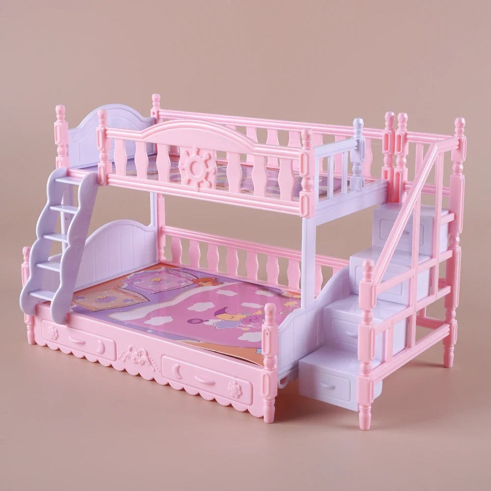 Mobilier Miniature 1:12 Maison de Poupée – Cuisine, Lit Superposé, Bus Rose & Accessoires Fille