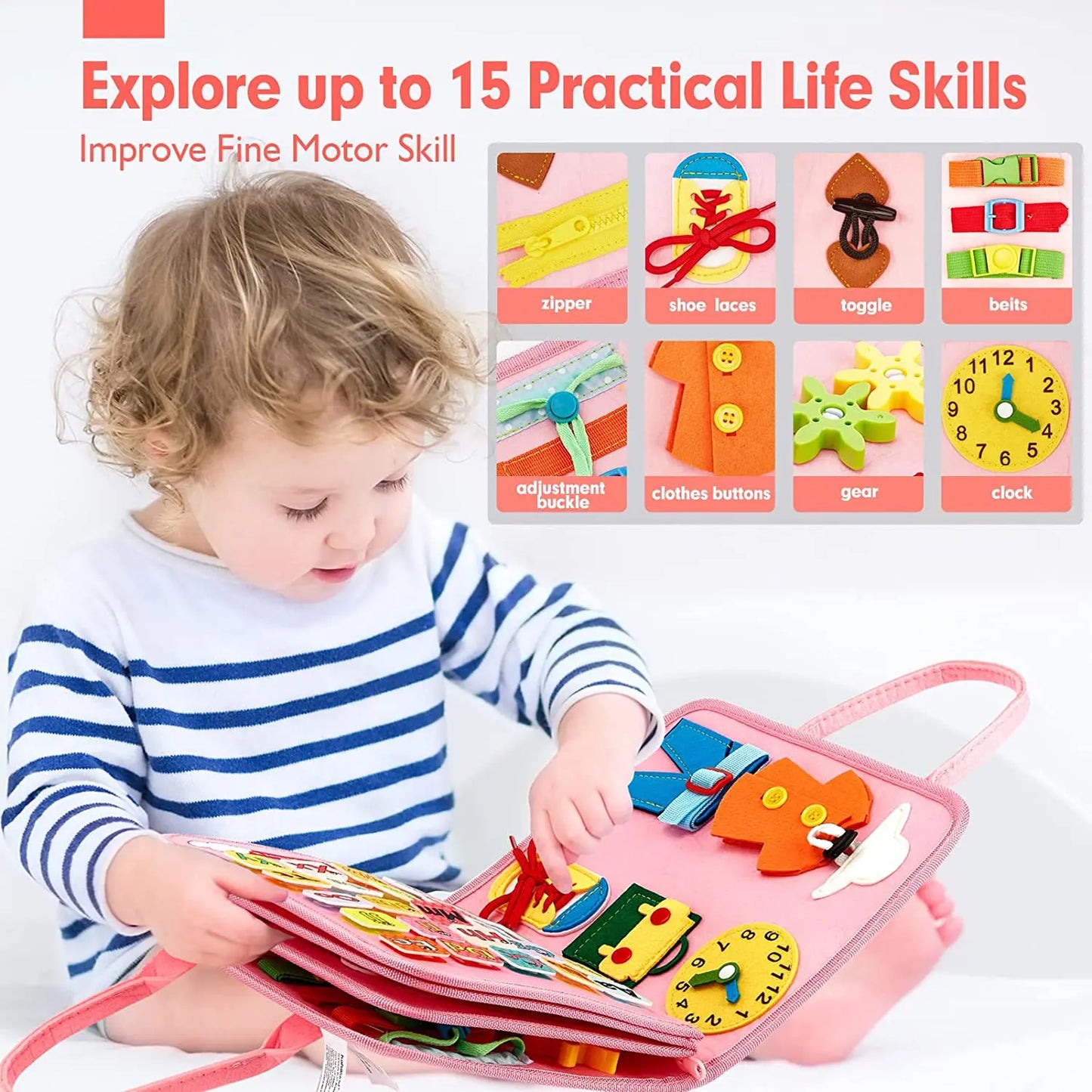 Busy Board Montessori Compétences de Vie – Jouet Sensoriel Éducatif Motricité Fine | 6 Modèles | Autisme & Éveil