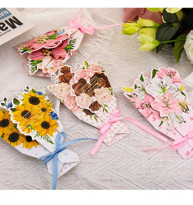Carte de Vœux Fleurs 3D Bouquet Pliable – Anniversaire, Merci, Fête Maîtresse & Toutes Occasions