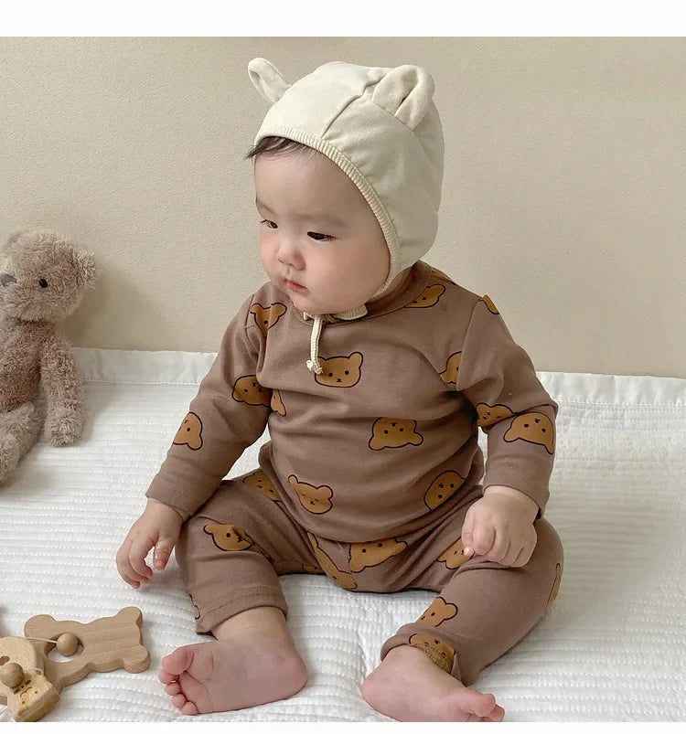 Pyjama Bébé 2 Pièces Coton — Haut Manches Longues & Pantalon, Unisexe Automne Hiver 3M-3 Ans
