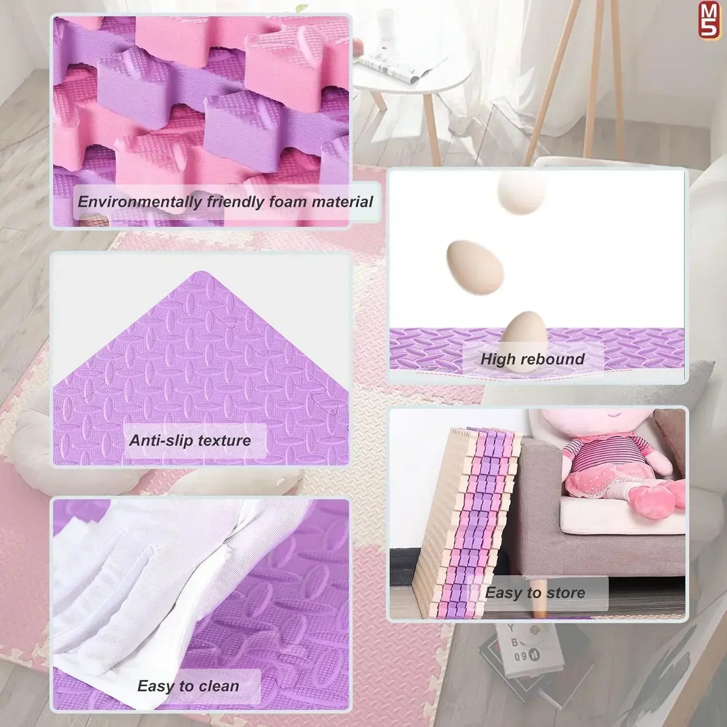 Tapis Puzzle Bébé Épais 2,5cm – Antidérapant Insonorisant Éco-Responsable | 8 Pièces | 11 Couleurs